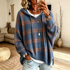Priscilla - Women's Plaid Hooded Oversized Hooded Knit Sweater 1