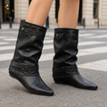 Priya - Women's Buckled Mid-Calf Wedge Boots