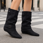 Priya - Women's Buckled Mid-Calf Wedge Boots