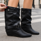 Priya - Women's Buckled Mid-Calf Wedge Boots
