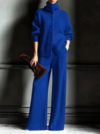 Rachel - Women's Button-Front Mock Neck Sweater and Pants Set 5