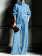 Rachel - Women's Button-Front Mock Neck Sweater and Pants Set 6