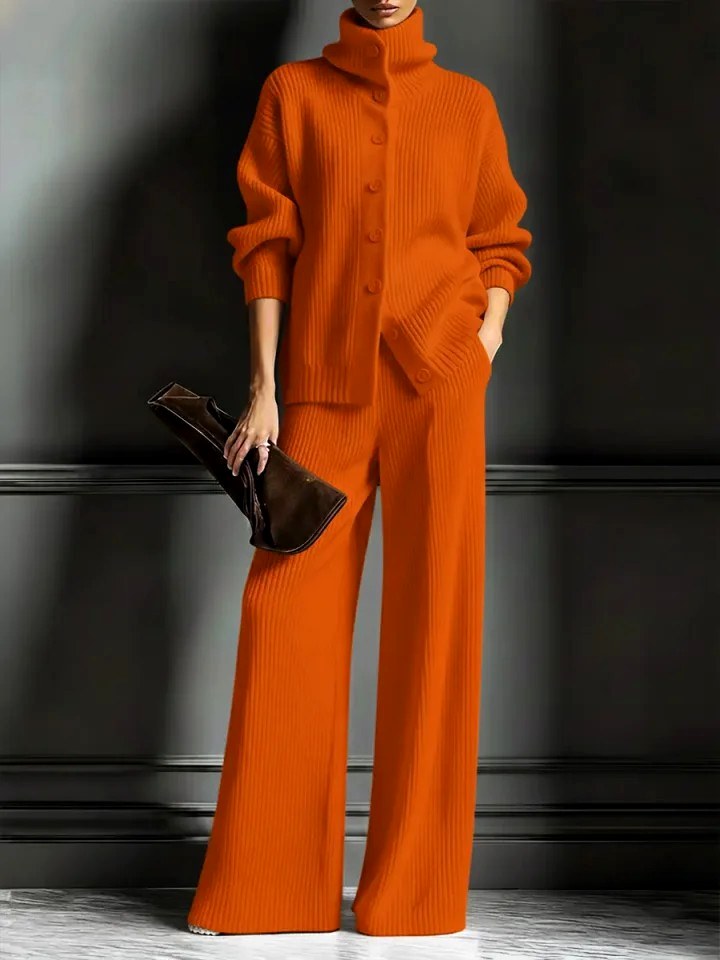 Rachel - Women's Button-Front Mock Neck Sweater and Pants Set 7