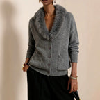 Rebecca - Women's Faux Fur Collar Button-Front Knit Cardigan 1
