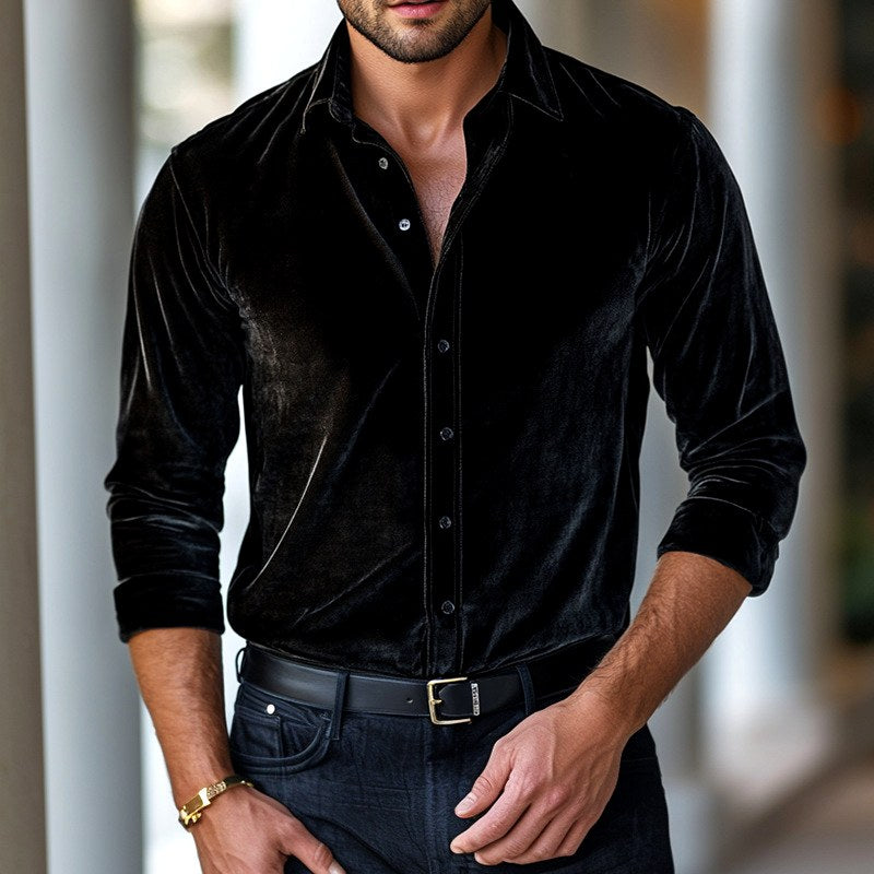 Reid - Men's Velvet Long Sleeve Button-Down Dress Shirt 3