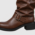 Reina - Women's Double-Buckle Knee-High Boots with Slouched Leather Shaft