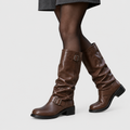 Reina - Women's Double-Buckle Knee-High Boots with Slouched Leather Shaft