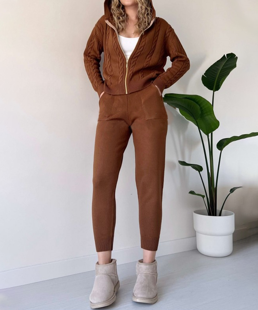 Rosemary - Women's Cable-Knit Zip Hoodie & Jogger Set