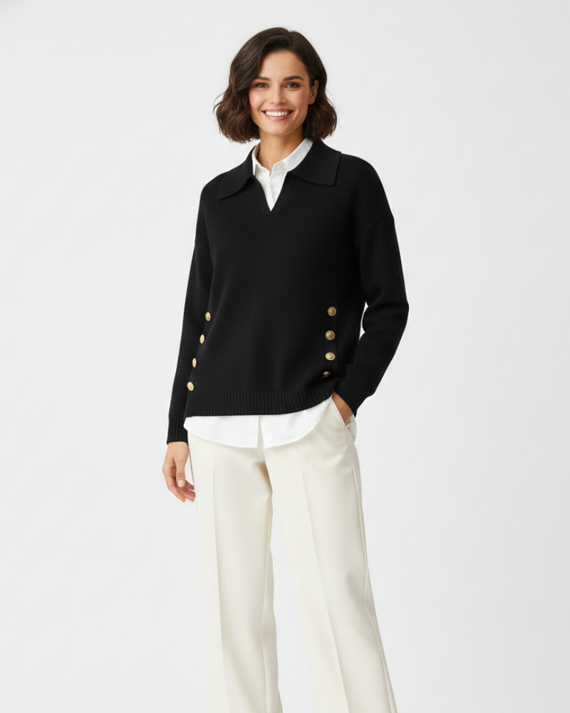 Rosemary - Women's Collared V-Neck Pullover Sweater