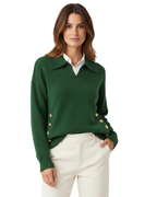 Rosemary - Women's Collared V-Neck Pullover Sweater