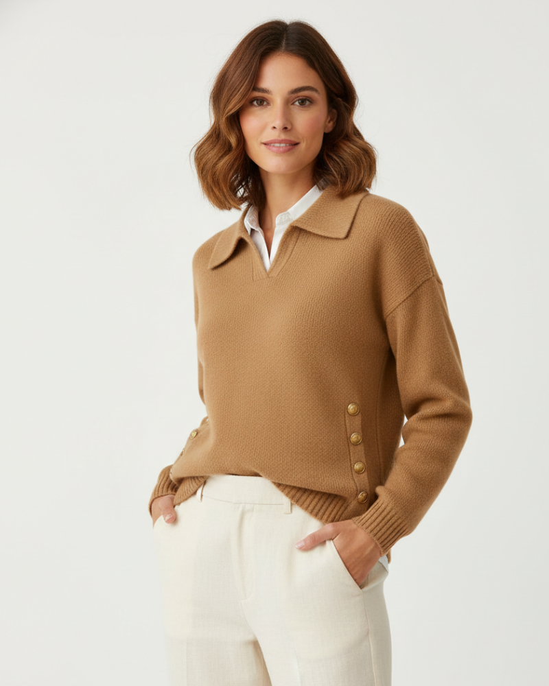 Rosemary - Women's Collared V-Neck Pullover Sweater