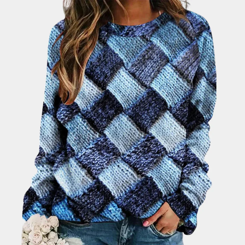 Rosetta - Women's Quilted Argyle Crew Neck Sweater
