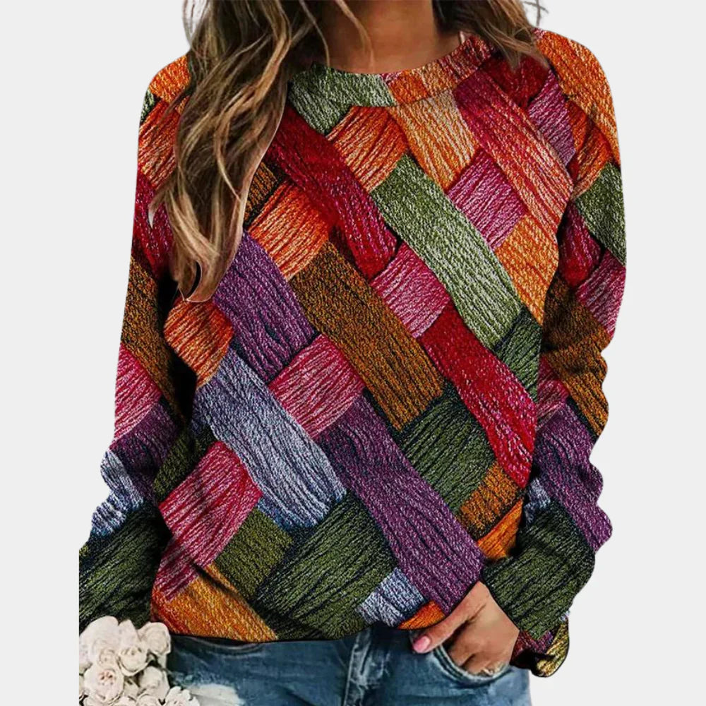 Rosetta - Women's Quilted Argyle Crew Neck Sweater