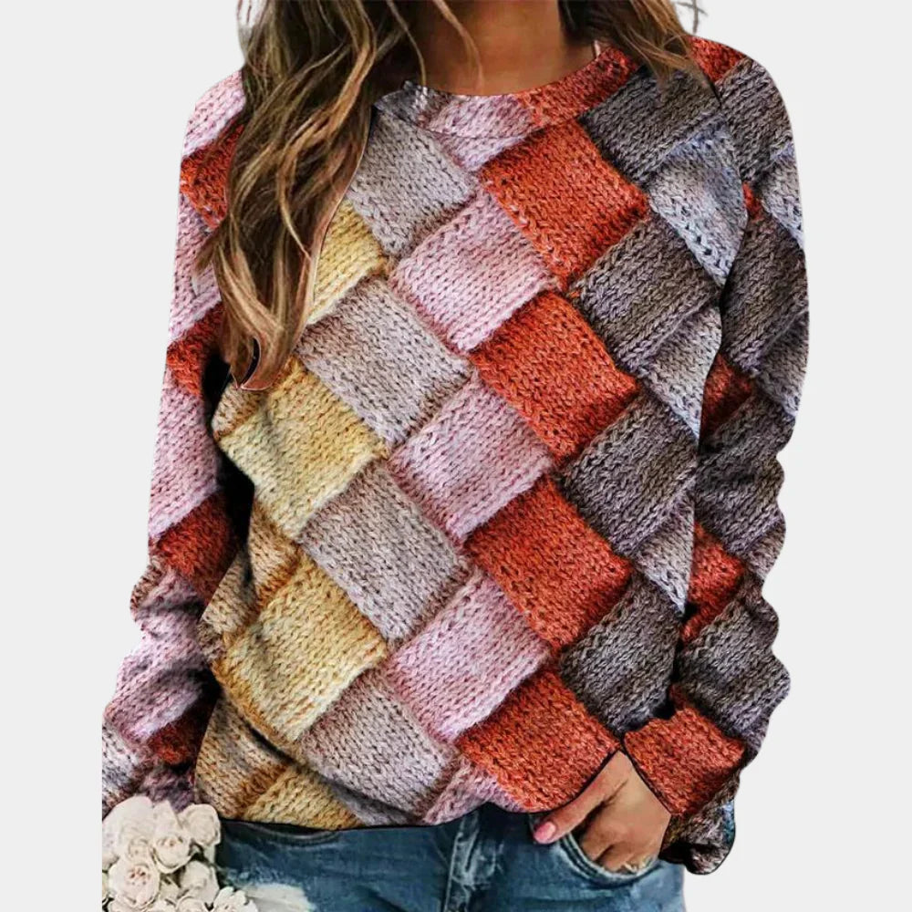 Rosetta - Women's Quilted Argyle Crew Neck Sweater