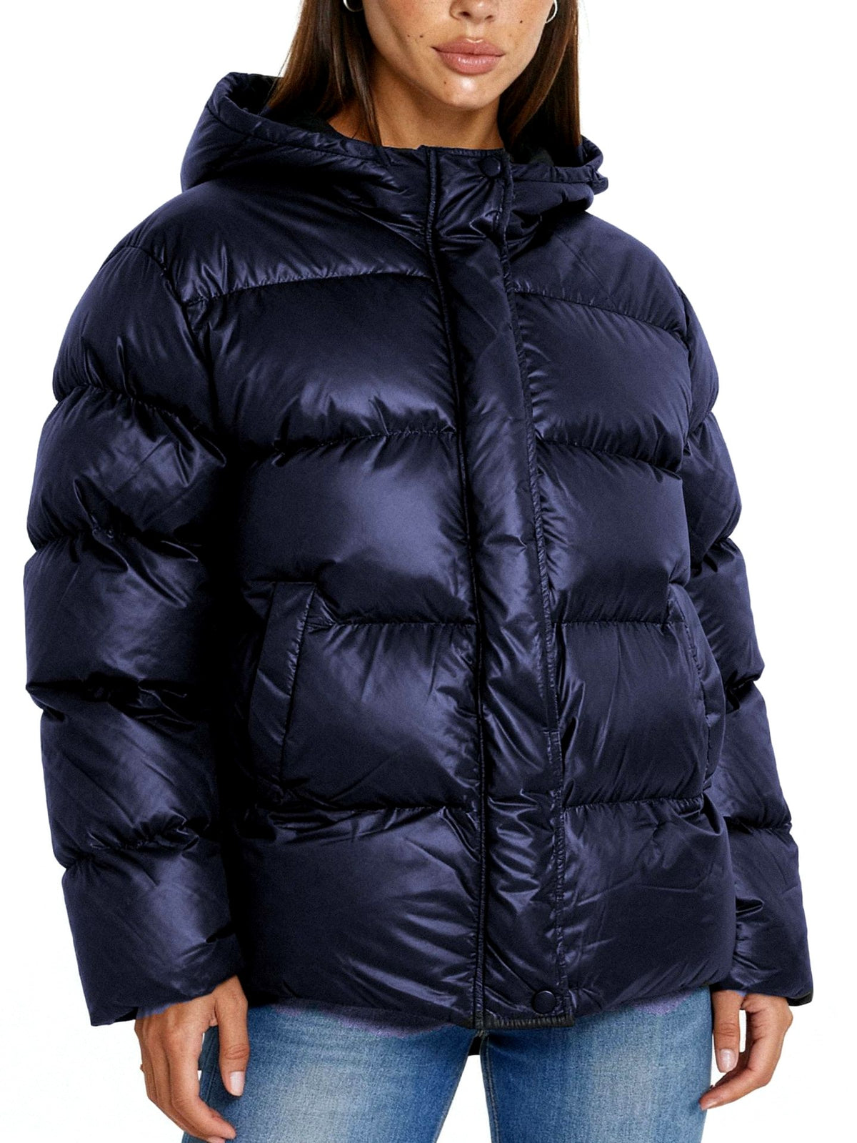 Rosette - Women's Zip-Up Hooded Quilted Jacket with Pockets 3