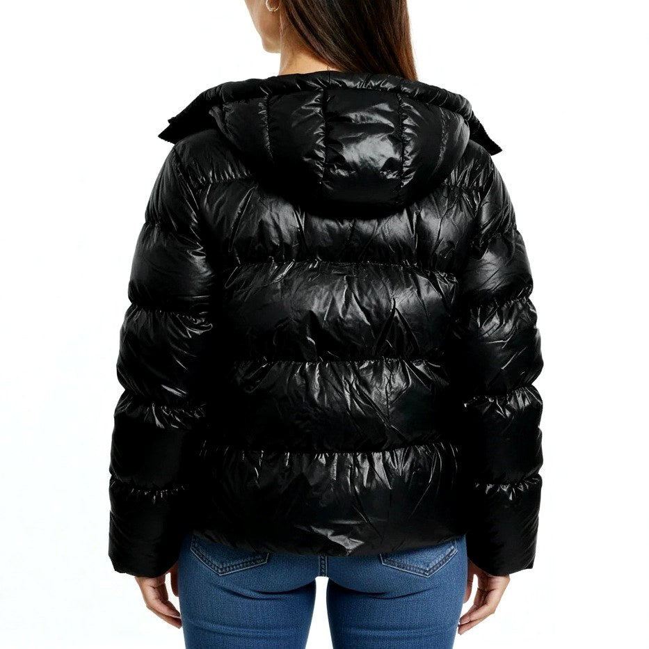 Rosette - Women's Zip-Up Hooded Quilted Jacket with Pockets 7