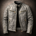 Rufus - Men's Distressed Leather Moto Jacket with Chest Zip Pockets