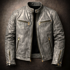 Rufus - Men's Distressed Leather Moto Jacket with Chest Zip Pockets