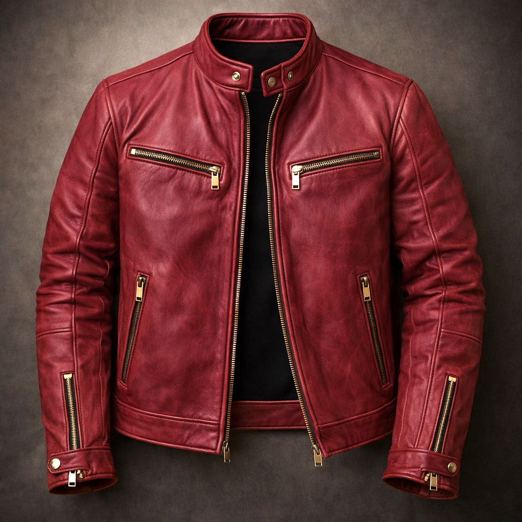 Rufus - Men's Distressed Leather Moto Jacket with Chest Zip Pockets
