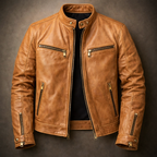 Rufus - Men's Distressed Leather Moto Jacket with Chest Zip Pockets