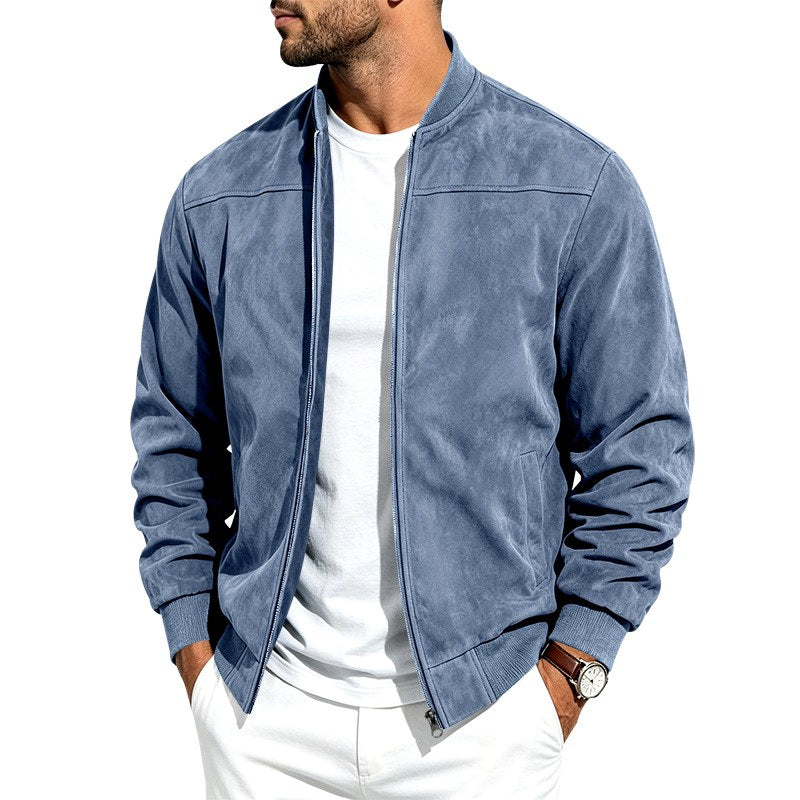 Ryan - Men's Suede Zip Jacket with Baseball Collar & Side Pockets 3
