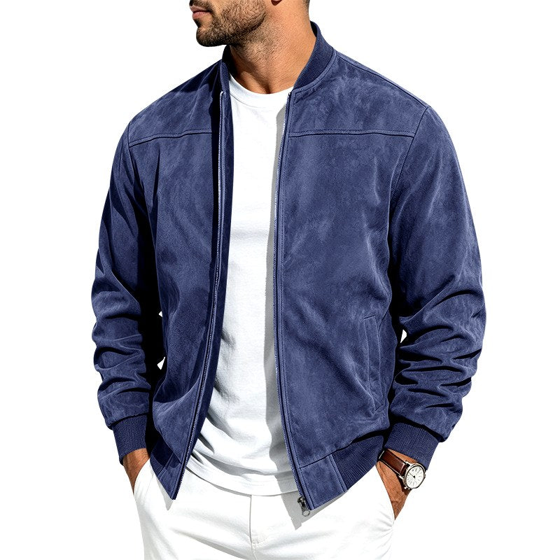 Ryan - Men's Suede Zip Jacket with Baseball Collar & Side Pockets 4
