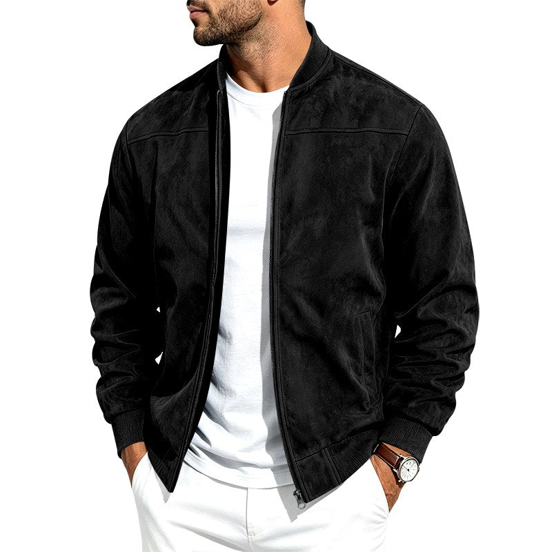 Ryan - Men's Suede Zip Jacket with Baseball Collar & Side Pockets 6