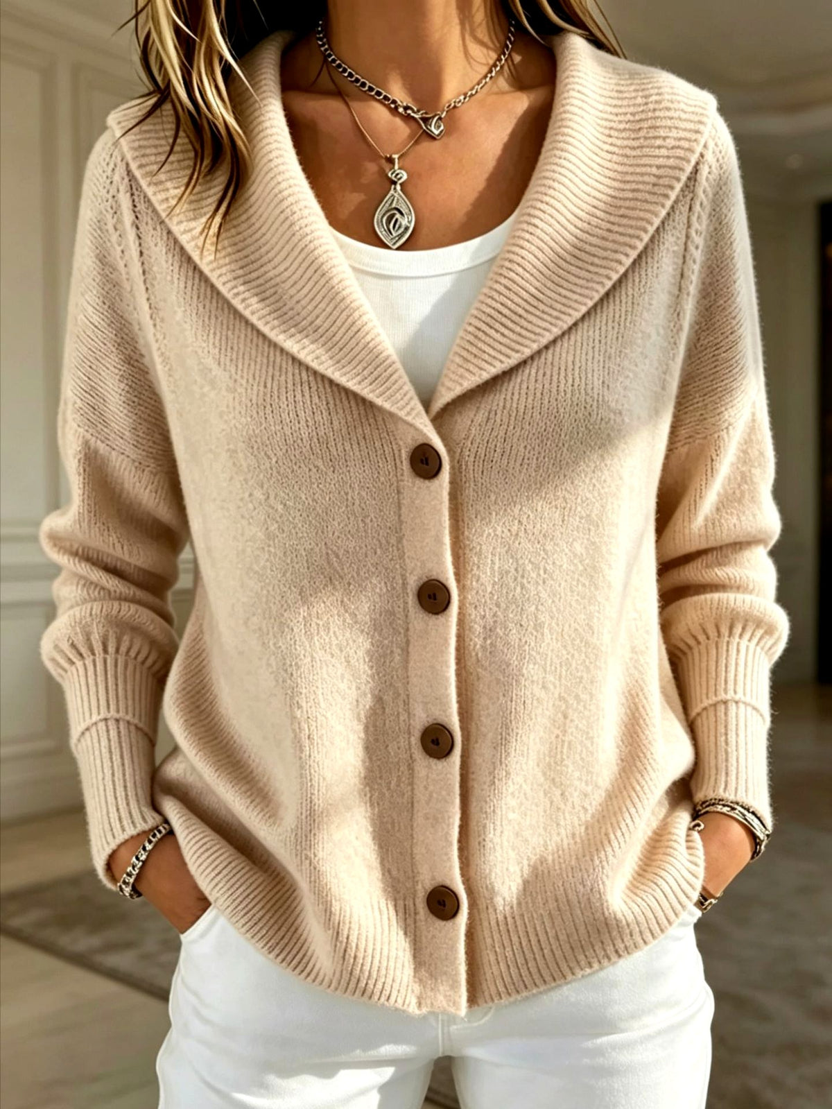 Sadie - Women's Shawl-Collar Button-Up Knit Cardigan 2