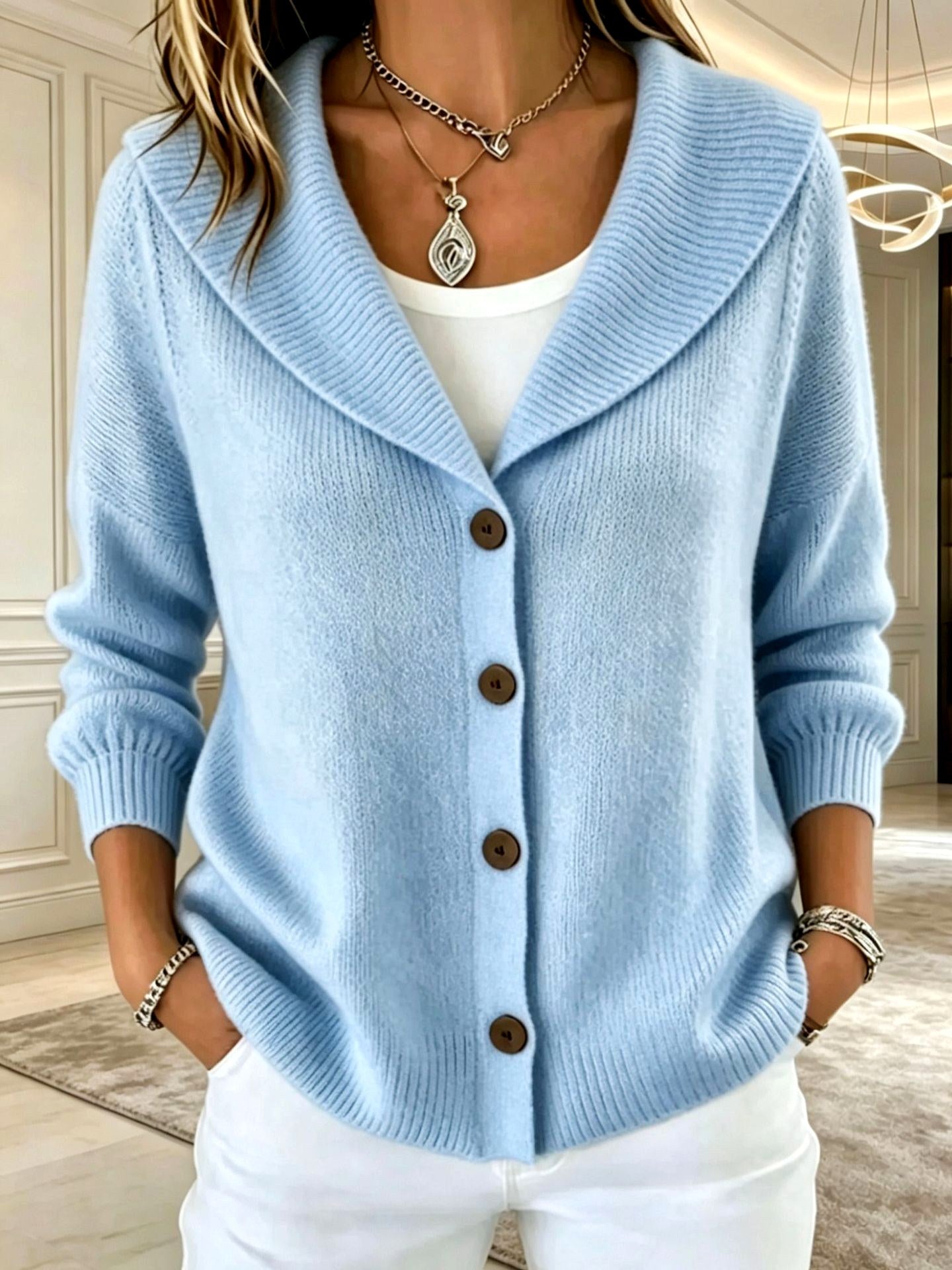 Sadie - Women's Shawl-Collar Button-Up Knit Cardigan 3