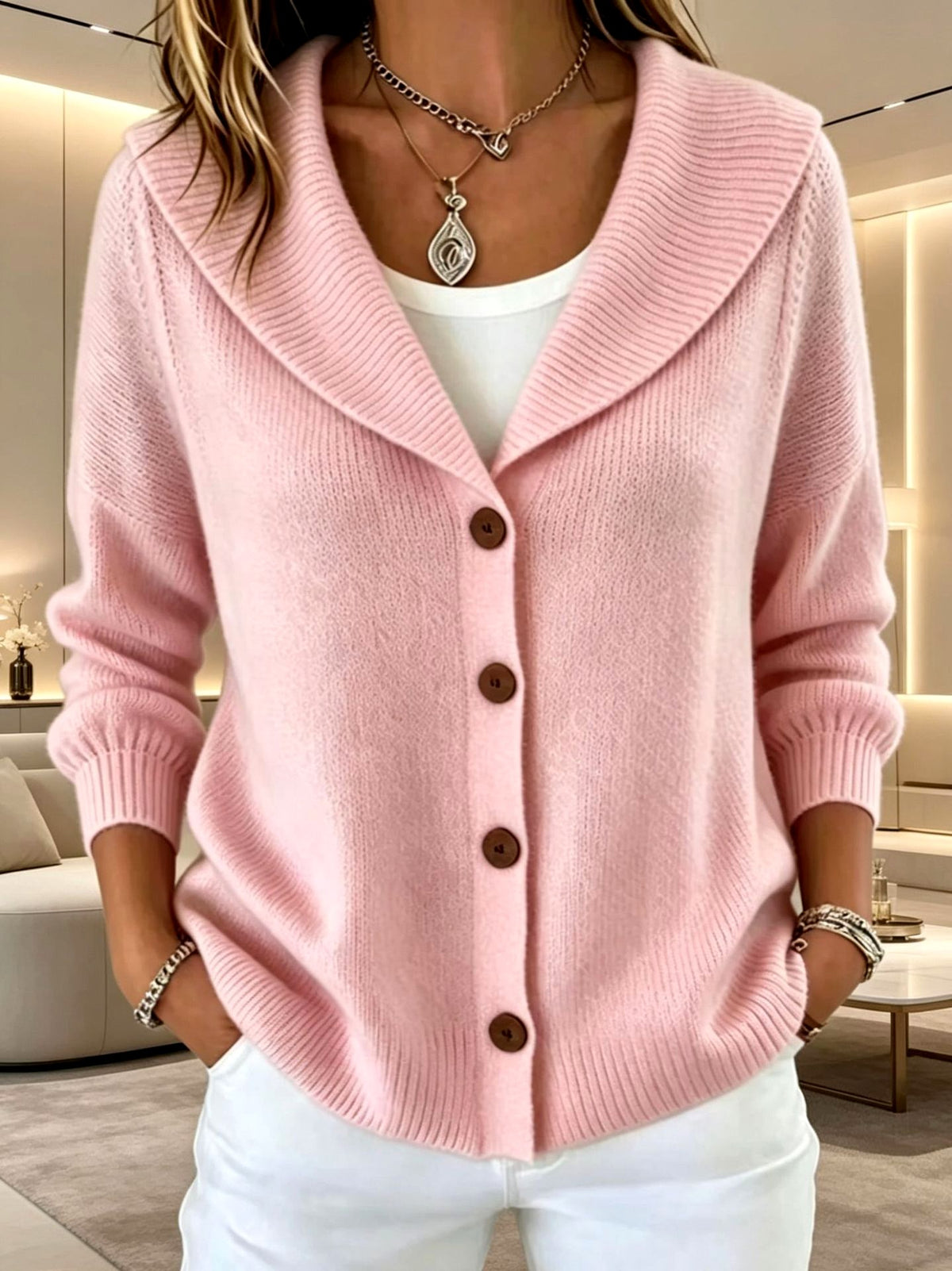 Sadie - Women's Shawl-Collar Button-Up Knit Cardigan 4