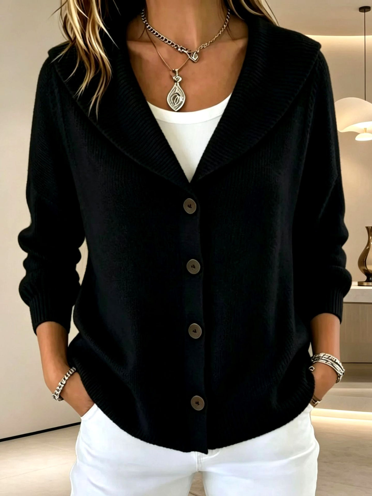 Sadie - Women's Shawl-Collar Button-Up Knit Cardigan 5