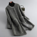 Sandra - Women's Long Shearling Coat with Patch Pockets 1