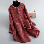 Sandra - Women's Long Shearling Coat with Patch Pockets 4