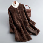 Sandra - Women's Long Shearling Coat with Patch Pockets 5