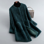 Sandra - Women's Long Shearling Coat with Patch Pockets 6
