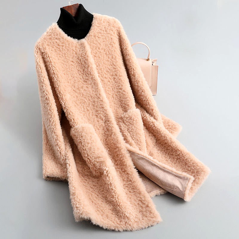 Sandra - Women's Long Shearling Coat with Patch Pockets 8