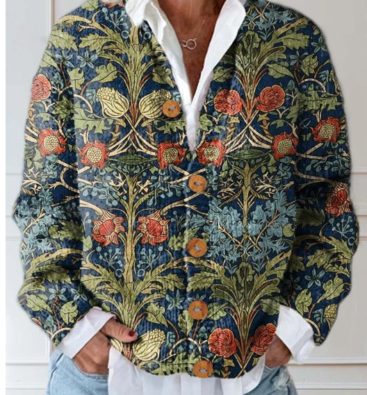 Sarah - Women's Floral Knit Cardigan with Open Front