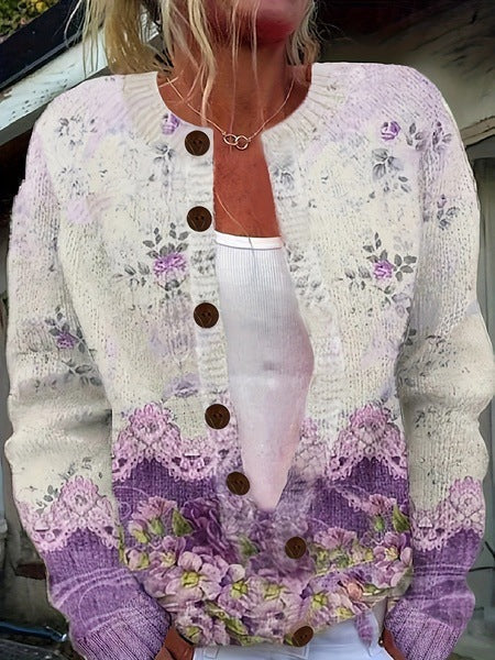Sarah - Women's Floral Knit Cardigan with Open Front