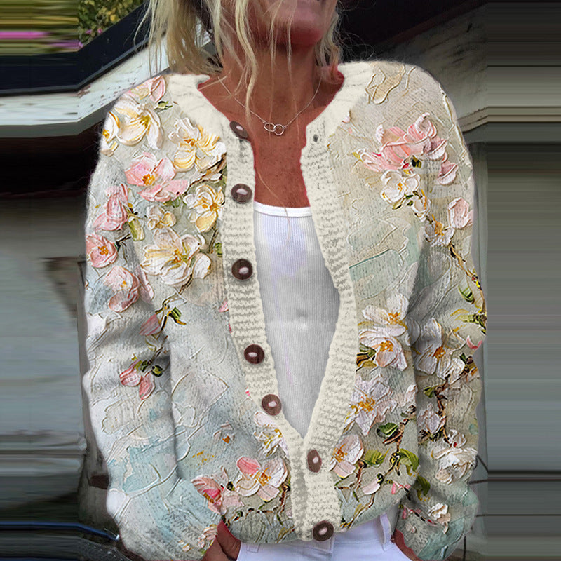 Sarah - Women's Floral Knit Cardigan with Open Front