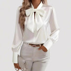Selena - Women's Long Sleeve Satin Blouse with Tie Neck Detail 8