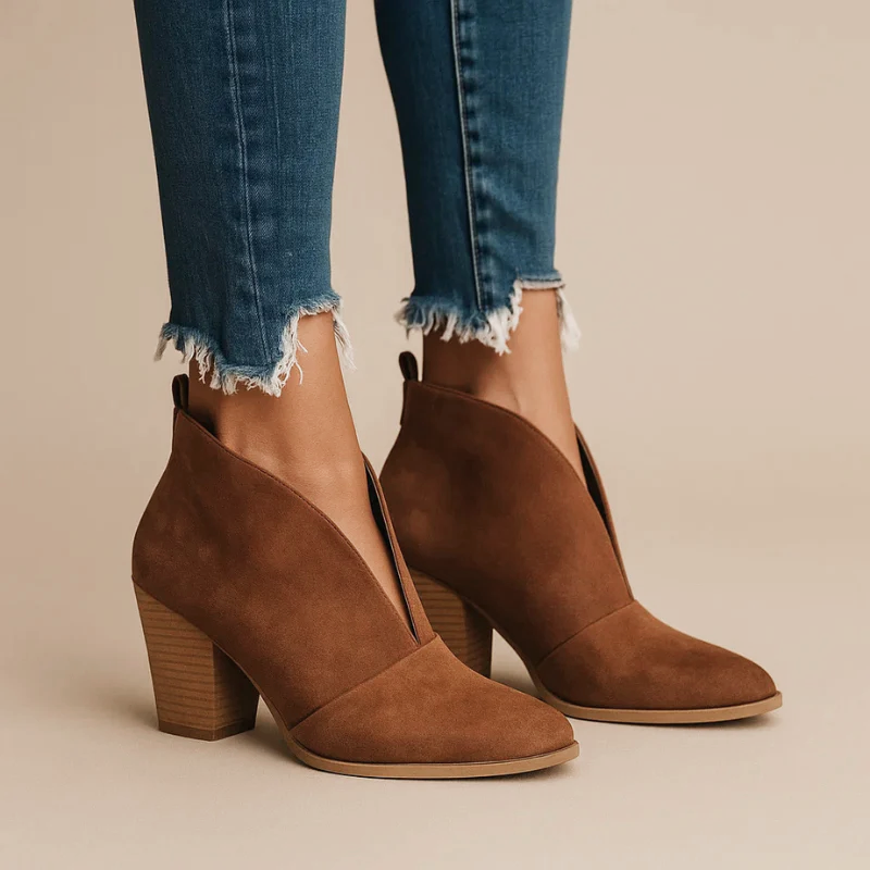 Sofie - Women's Suede Ankle Boots with V-Cut Upper
