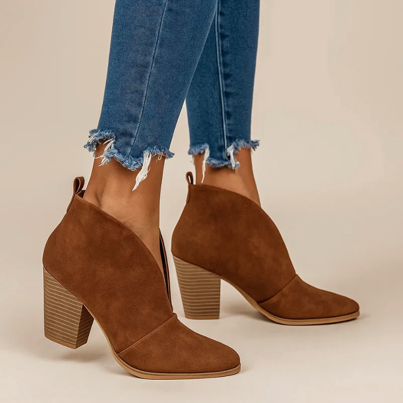 Sofie - Women's Suede Ankle Boots with V-Cut Upper