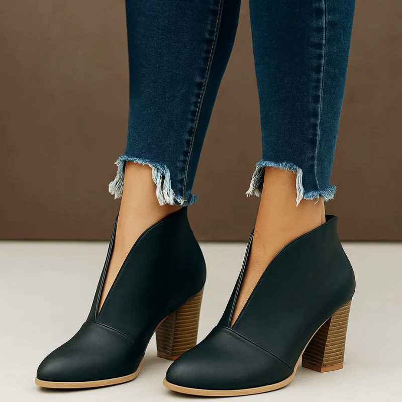 Sofie - Women's Suede Ankle Boots with V-Cut Upper