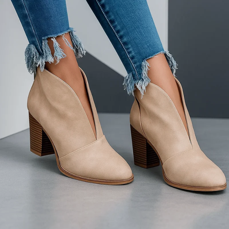 Sofie - Women's Suede Ankle Boots with V-Cut Upper