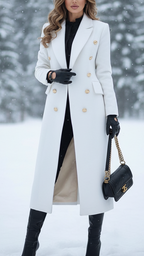 Sophia - Women's Gold-Button Tailored Longline Coat