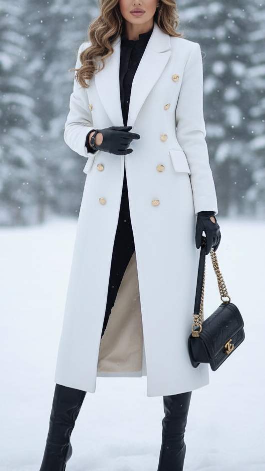 Sophia - Women's Gold-Button Tailored Longline Coat