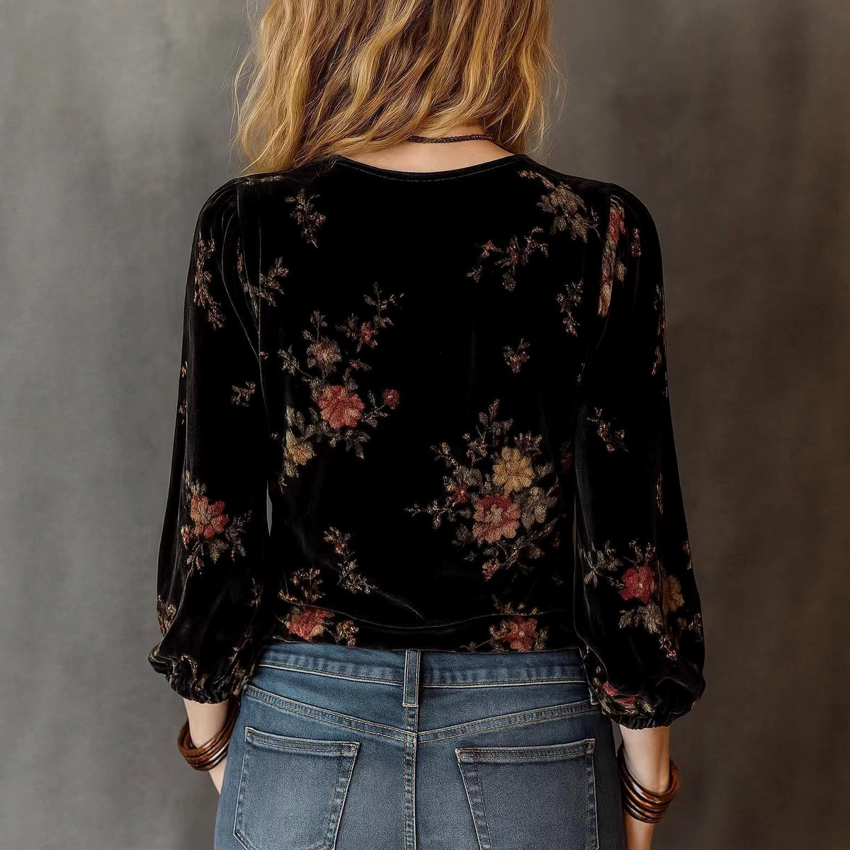 Sydney - Women's Floral Velvet Ruffle Collar Long Sleeve Blouse 3