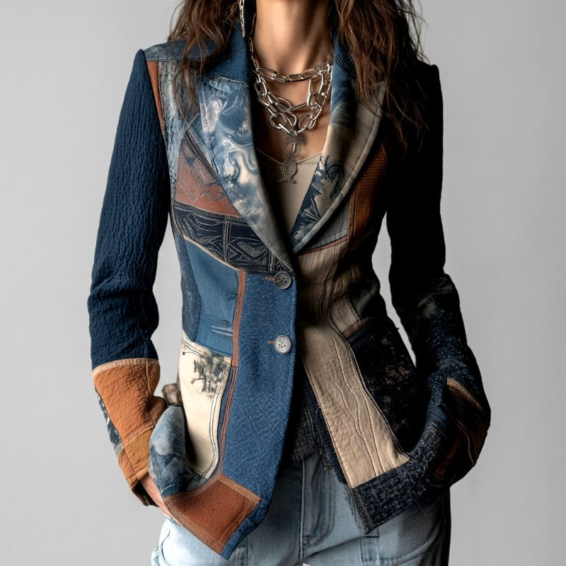 Talia - Women's Two-Button Patchwork Tailored Blazer 3