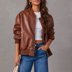 Taylor - Women's Oversized Leather Bomber Jacket