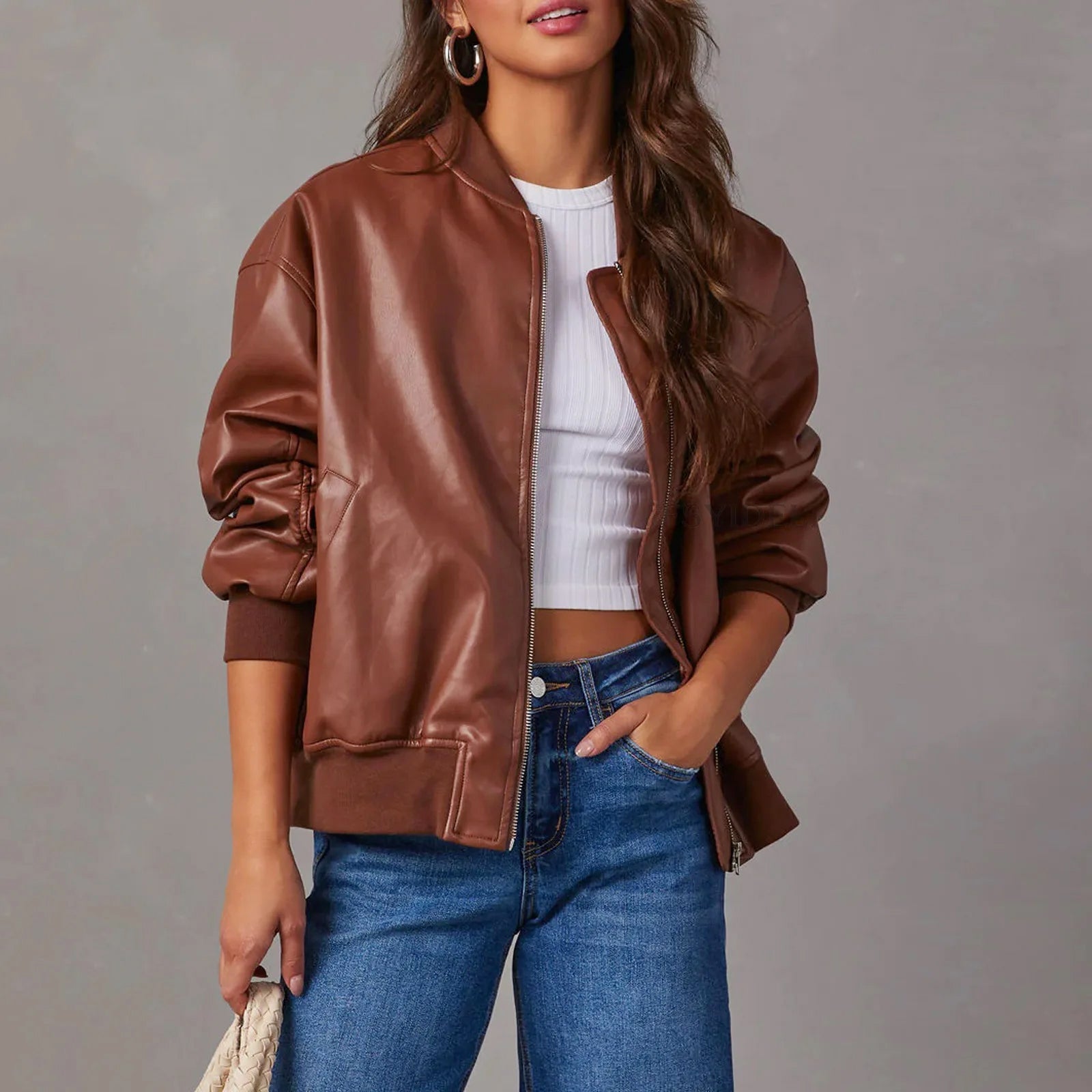 Taylor - Women's Oversized Leather Bomber Jacket